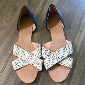 Madewell sandal with snakeskin style crossover front
